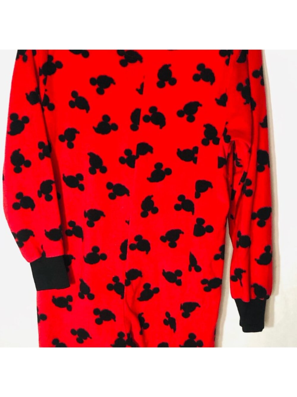 Disney feet pajamas red black mickey ears long sleeve zipper front size 10 READ - Picture 9 of 9